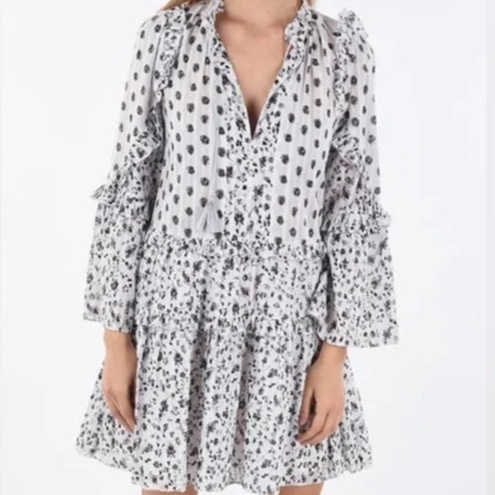 Ulla Johnson Essie white and blue floral ruffle mini dress